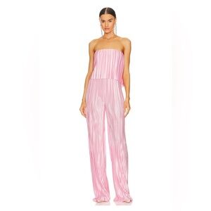 Amanda Uprichard Pink Strapless Jumpsuit with Vertical pleats